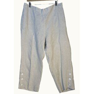 Chicos Plus Size Oatmeal Linen Cropped Pull On Trousers Button Ankle Size 16